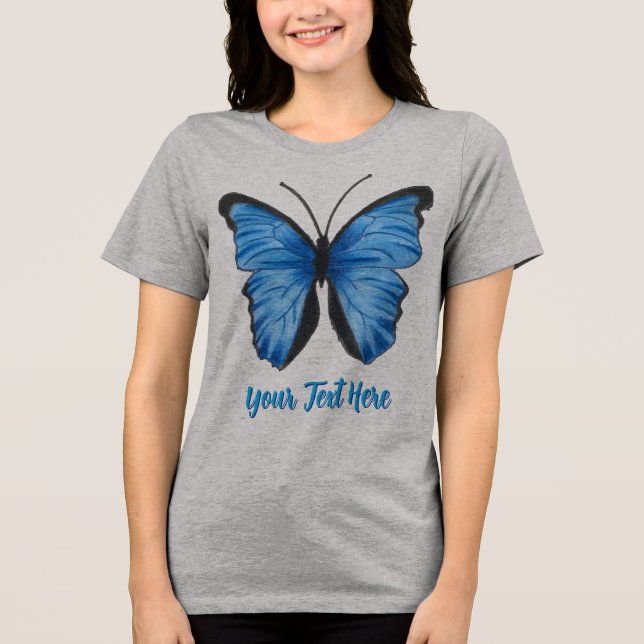 Customisable Blue Butterfly Design Tri-Blend Shirt (Front)