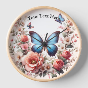 Customisable Blue Butterfly Floral Art-96279 Clock