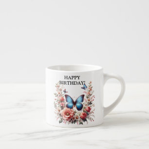 Customisable Blue Butterfly Floral Art-96279 Espresso Cup
