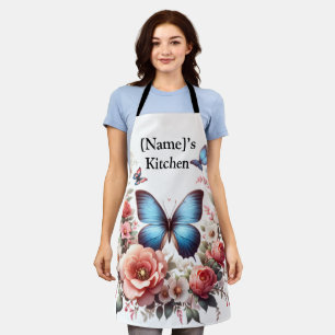 Customisable Blue Butterfly Floral Art-96279 Flask Apron