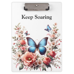Customisable Blue Butterfly Floral Art-96279 Flask Clipboard