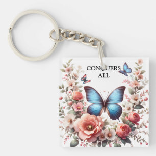 Customisable Blue Butterfly Floral Art-96279 Key Ring