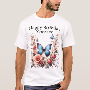 Customisable Blue Butterfly Floral Art-96279 T-Shirt