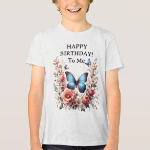Customisable Blue Butterfly Floral Art-96279 Tri-Blend Shirt