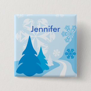 Customisable blue christmas Party name 15 Cm Square Badge
