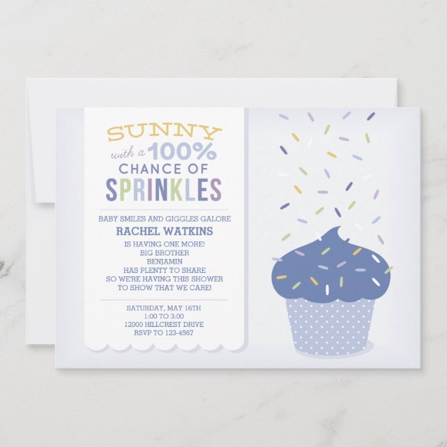 Customisable Blue Cupcake Sprinkle Invitation (Front)