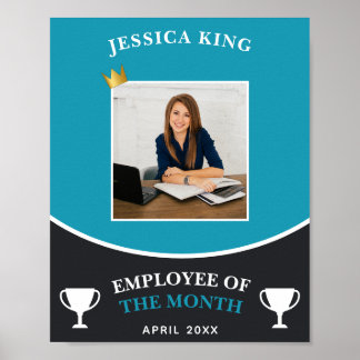 Customisable Blue Employee Of The Month Picture Poster