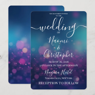 Customisable Blue Fade Pink Bokeh Wedding Invitation