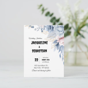 Customisable Blue Floral Wedding Invitation
