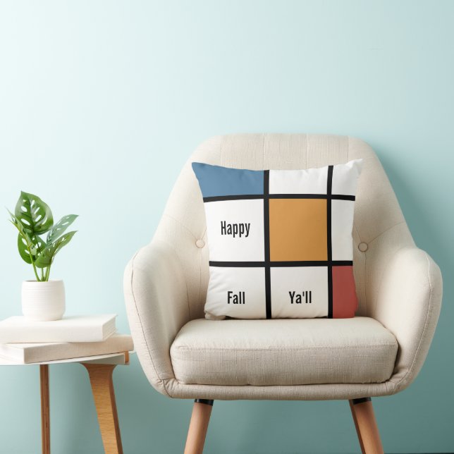 Customisable Blue Gold Mondrian Style Cushion (Chair)