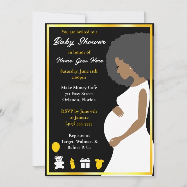 Customisable Blue Gold | Pregnant Downloadable Invitation (Front)