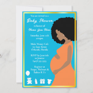 Customisable Blue Gold   Pregnant Downloadable Invitation