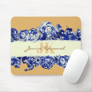 Customisable Blue Gold Roses Chic Joy to the World Mouse Mat