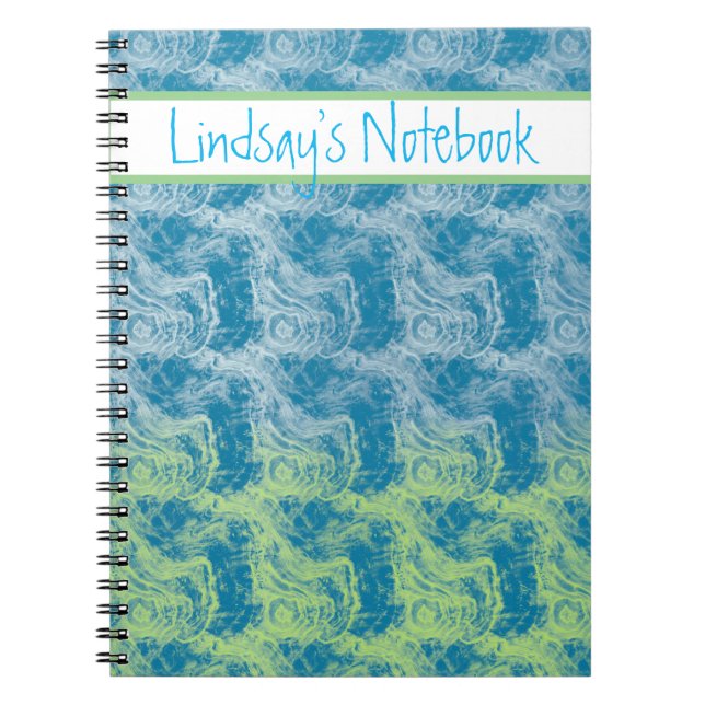 Customisable Blue & Green Swirl Notebook (Front)