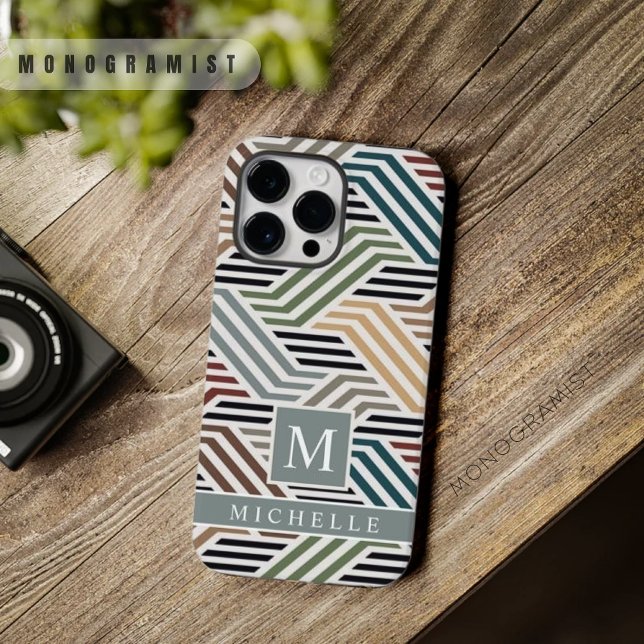 Customisable Blue Grey White Stripe Geometric  Case-Mate iPhone Case (Customizable Blue Grey White Stripe Geometric Case-Mate iPhone Case)