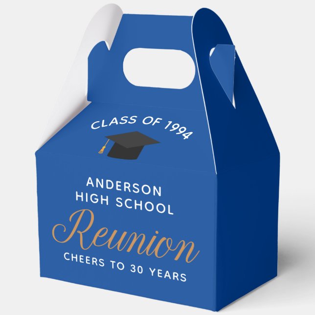 Customisable Blue High School Alumni Reunion Party Favour Box (Front)