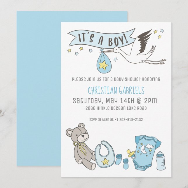 Customisable Blue It's a Bo Baby Shower Invitation (Front/Back)