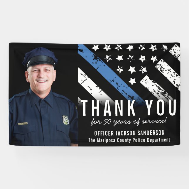 Customisable Blue Line Police Retirement Photo Banner (Horizontal)