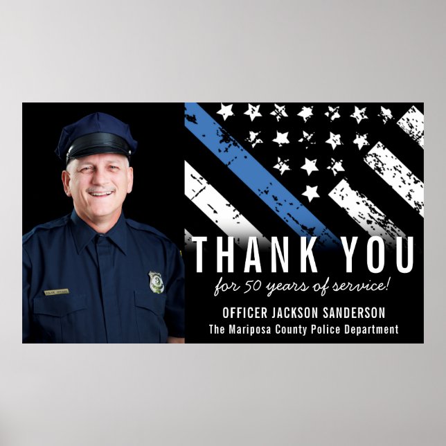 Customisable Blue Line Police Retirement Photo Poster (Front)