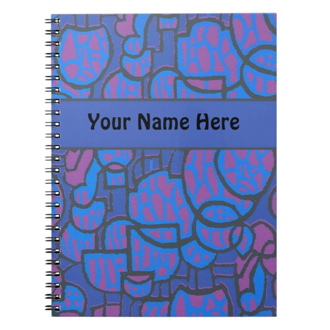 Customisable Blue Magenta Abstract Spiral Notebook (Front)