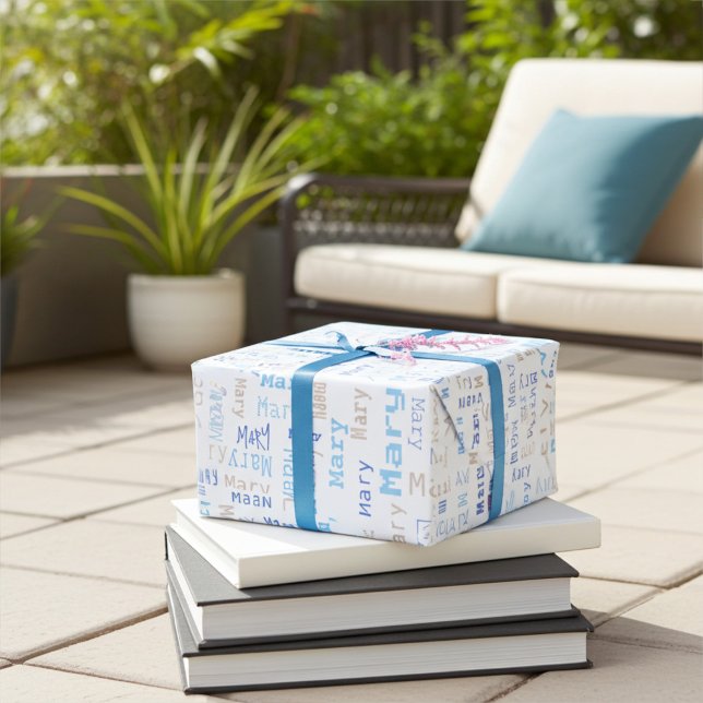 Customisable Blue Name Gift Wrapping Paper (Creator Uploaded)