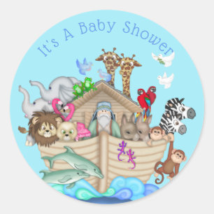 Customisable Blue Noah's Ark Baby Shower Sticker