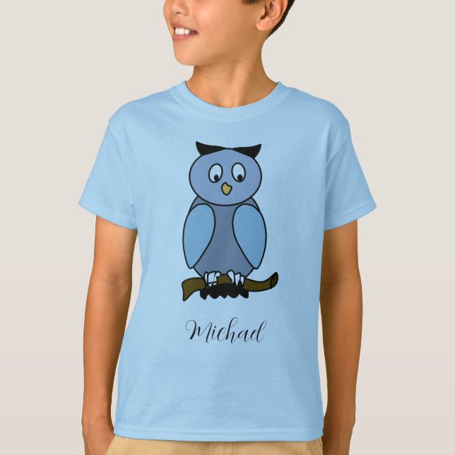 Customisable Blue Owl  T-Shirt (Front)