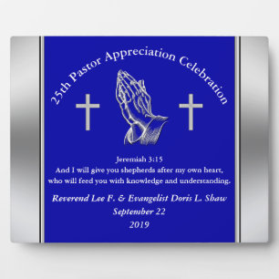 Customisable Blue Pastor Appreciation Plaque