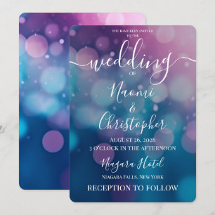 Customisable Blue Pink Bokeh Wedding Invitation