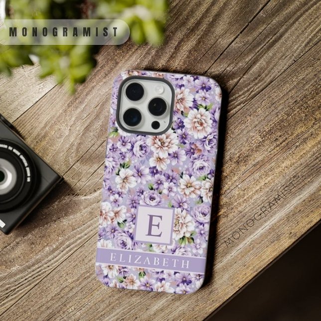 Customisable Blue Purple Floral White Flowers iPhone Case (Customizable Blue Purple Floral White Flowers iPhone Case)