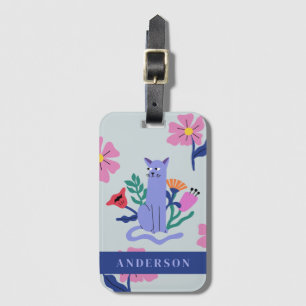 Customisable Blue Russian Cat & Matisse Flowers Luggage Tag