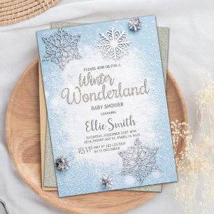 Customisable Blue Silver Winter Baby Shower Invitation