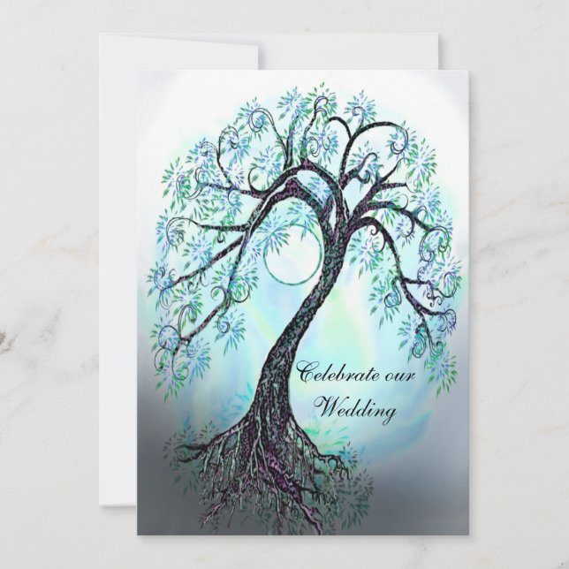 Customisable Blue Tree of Life Wedding Invitation (Front)