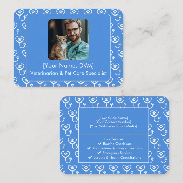 Customisable Blue Veterinarian Business Card  (Front/Back)
