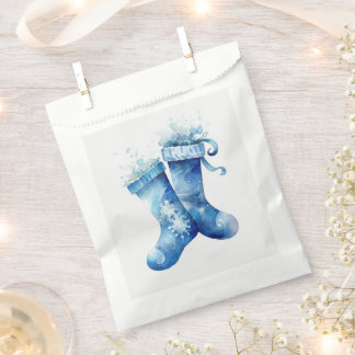 Customisable Blue Watercolor Christmas Stockings Favour Bags