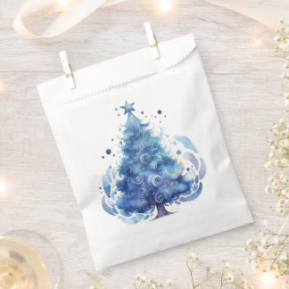 Customisable Blue Watercolor Christmas Tree Favour Bags