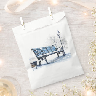Customisable Blue Watercolor Winter Bench Favour Bags