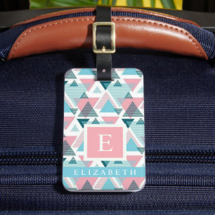 Customisable Blue White Pink Triangle Geometric Luggage Tag