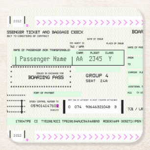 Customisable Boarding Pass Square Paper Coaster