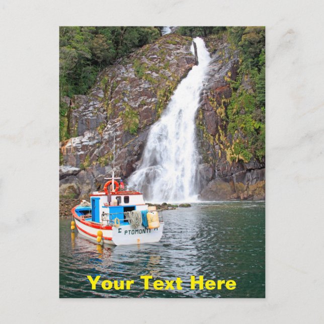 Customisable boat & waterfall postcard (Front)