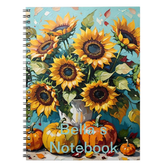 Customisable Boho, Bohemian Sunflowers, Sunflower, Notebook (Front)