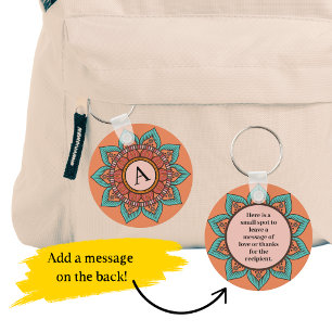 Customisable Boho Floral Mandala with Message Spot Key Ring
