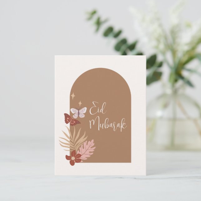 Customisable Boho Islamic Eid Mubarak  Holiday Postcard (Standing Front)