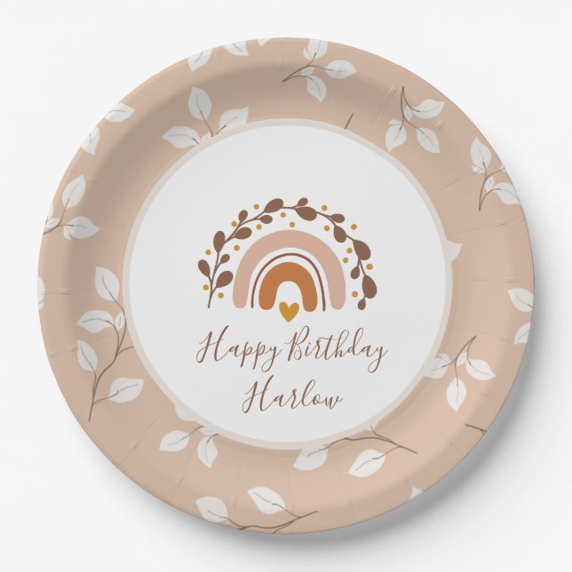 Customisable Boho Rainbow Happy Birthday Plates (Front)