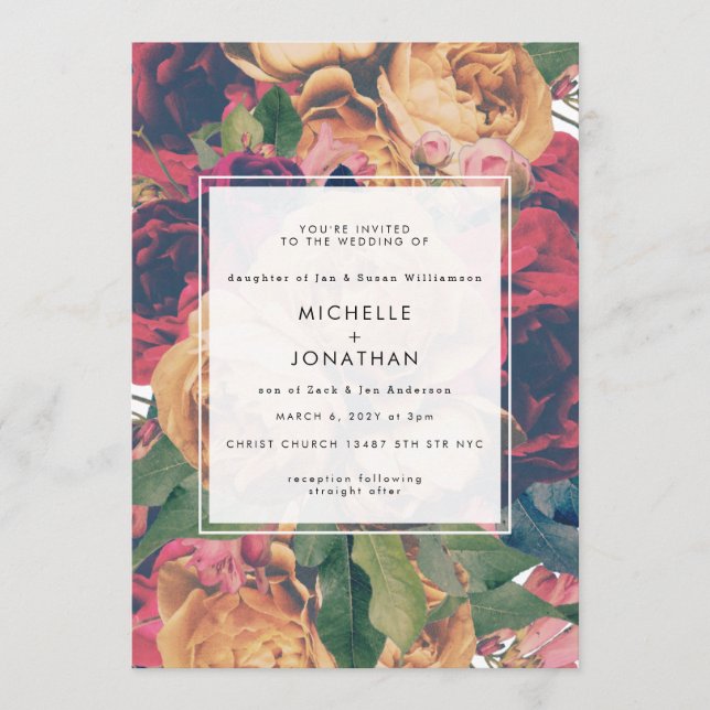 Customisable Boho Roses Modern Wedding Invitation (Front)