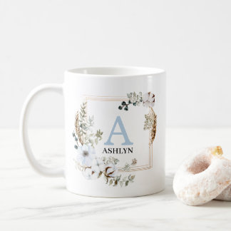 Customisable Boho Winter Floral Monogrammed Mug
