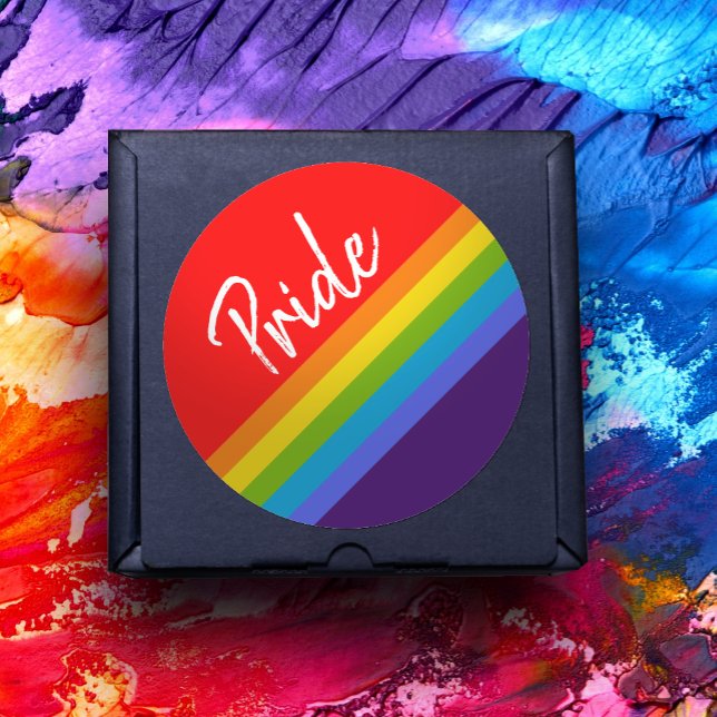 Customisable Bold & Bright Rainbow LGBT Gay Pride Classic Round Sticker (Creator Uploaded)