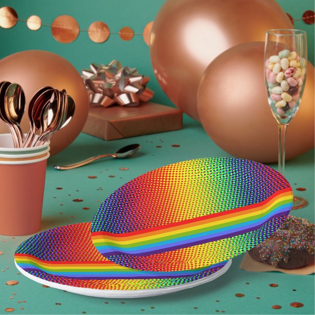 Customisable Bold & Bright Rainbow LGBT Gay Pride Paper Plate (Multi)