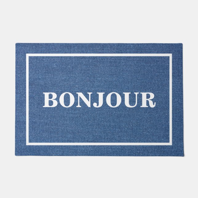 CUSTOMISABLE BONJOUR Original textile blue jeans Doormat (Front)
