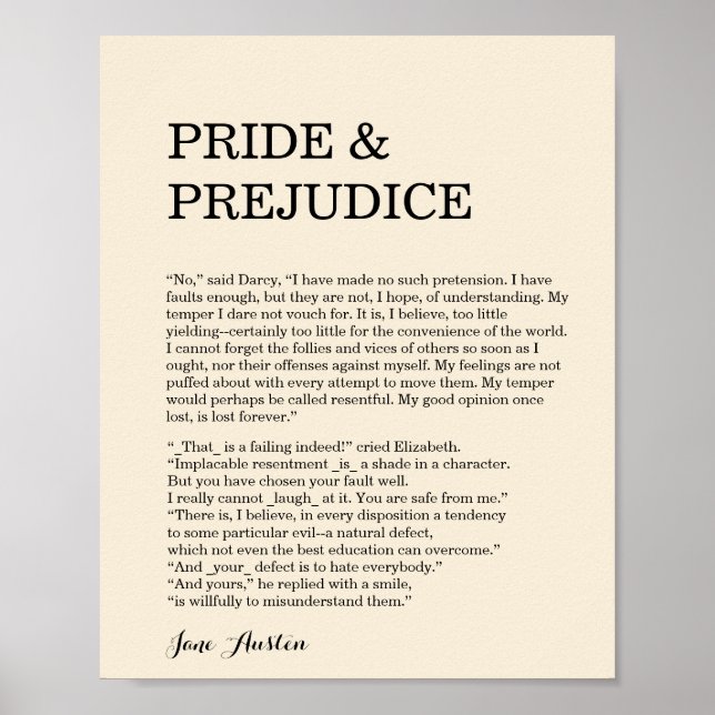 Customisable Book Quote Jane Austen Poster (Front)